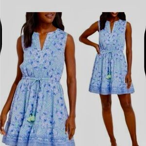 Blue Pleated Tie Front Mini Sundress